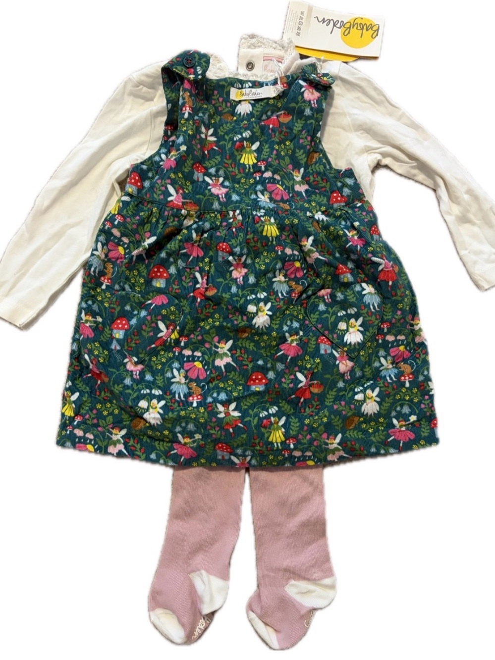 Baby Boden Sardinia Green Fairy Garden Corduroy Pinafore Dress NWT